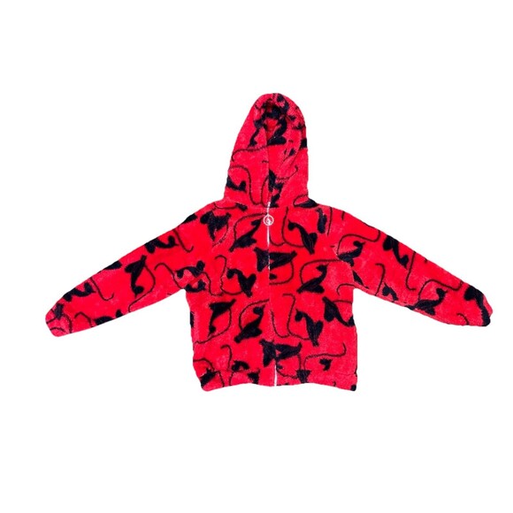 Y2K Baby Phat Red & Black Fuzzy Monogram Cat Hoodie Med  2000s Hole** - Picture 6 of 8